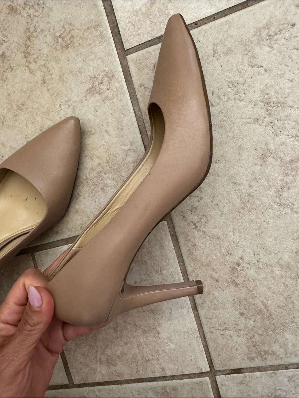 Michael Kors Taupe Pointed-Toe Leather Pumps